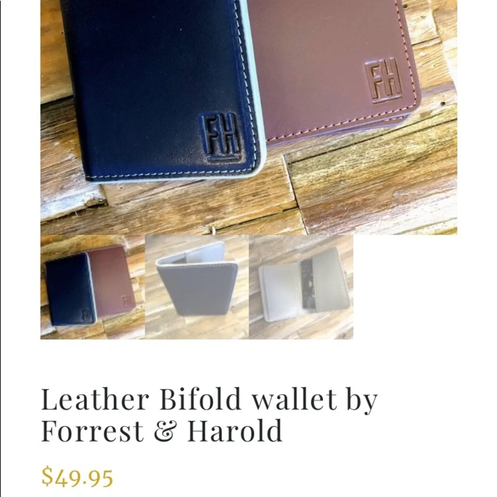 FORREST & HAROLD folding card holder leather wallet in brown/aqua No money clip
